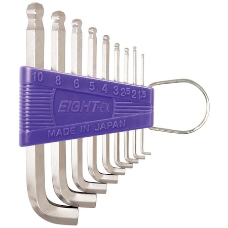 Eight Tool SHORT ARM TAPER HEAD HEX KEY L-HANDLE SHORT SET, 9PC 1.5-10MM SLVR TTR-S9